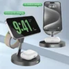 Magnetic Desk Wireless Charger Stand, Fast Charger Travel Dock for IPhone 16 15 14 13 12 Pro Max & Airpods 3 2 1 & Iwatch 7 8 9
