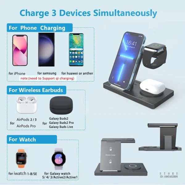 Fast Wireless Charger 3 in 1 Foldable Charging Station for IPhone 16 15 14 13 12 11 IWatch 9 8 7 6 5 Airpods Pro/3 for Samsung