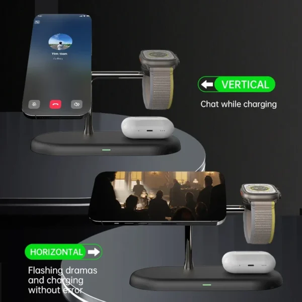 3 in 1 Wireless Charging Station Magnetic Charger for IPhone 16 15 14 13 12 Series,Apple Watch Airpods with Dimmable Night Light
