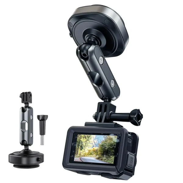 Electric Suction Cup Camera Mount with 360° Ball Head Magic Arm, Three-Prong Claw Compatible with Various Sporting Cameras