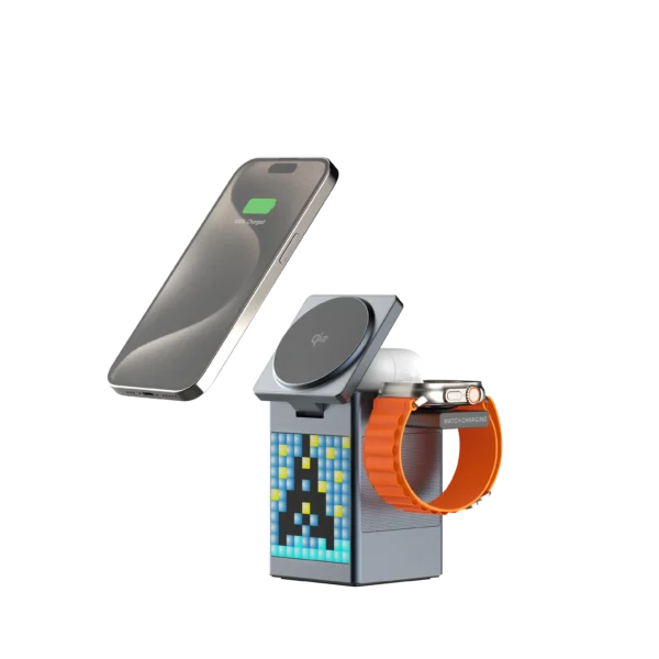 Bluetooth Speaker with 3-in-1 Wireless Charging Station, Qi2 Certified for MagSafe, Bedside & Desk Cube Charger with Alarm Clock