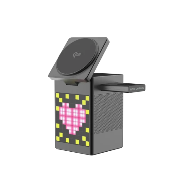 Bluetooth Speaker with 3-in-1 Wireless Charging Station, Qi2 Certified for MagSafe, Bedside & Desk Cube Charger with Alarm Clock