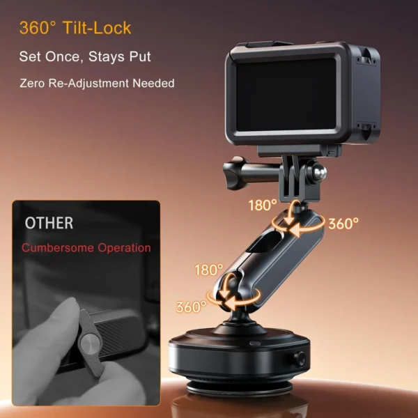 Electric Suction Cup Camera Mount with 360° Ball Head Magic Arm, Three-Prong Claw Compatible with Various Sporting Cameras